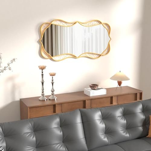 418qN2SpKL._SL500_.jpg Besdomus Gold Wall Mirror: 24"x48" Antique, Versatile Hanging for Living Room, Entryway, or Hallway. - Image 3
