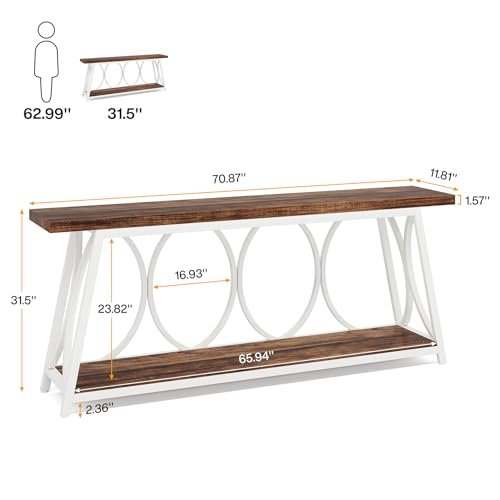 418riIHBcRL._SL500_.jpg Tribesigns 70.9" Extra Long Industrial Console Table with 2-Tier Storage for Living Room & Hallway, White & Brown. - Image 2