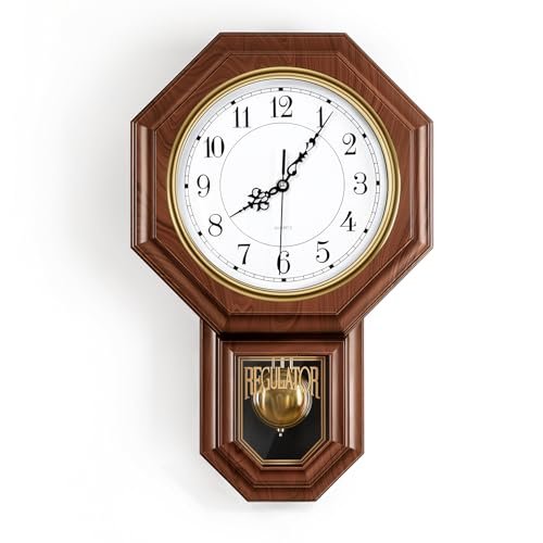 KANEODOT Battery-Operated Vintage Pendulum Wall Clock | Imitation Wood Design KANEODOT Pendulum Wall Clock Battery Operated, Imitation Wood Plastic Regulator Clock with Pendulum,Vintage Decorative Wall Clocks for Living Room,Farmhouse,Office,Bedroom,Kitchen,Wall Decor