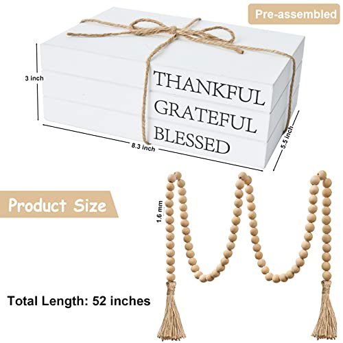 41A0pyJxocL._SL500_.jpg Decorative White Faux Books for Home Decor - Rustic Farmhouse Stacked Display (Thankful Grateful Blessed) - Image 3