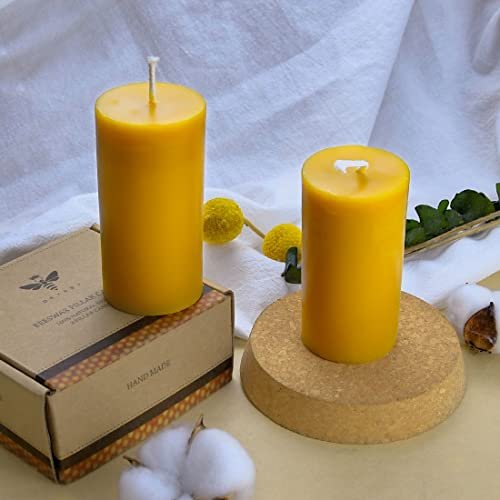 41AVCPfVrlL._SL500_.jpg Natural Beeswax Pillar Candle Set - Smokeless, Dripless, Long-Lasting, 1.89x3.86 inch (2 Pack) for Home Decor & Prayers, Brown - Image 4
