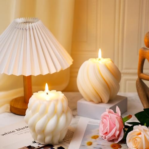 41AlxLRtzdL._SL500_.jpg Threlaco 2-Pack Large Handmade Knot Ball & Swirl Pillar Candles - Scented Soy Wax for Home Decor & Gift - Image 4
