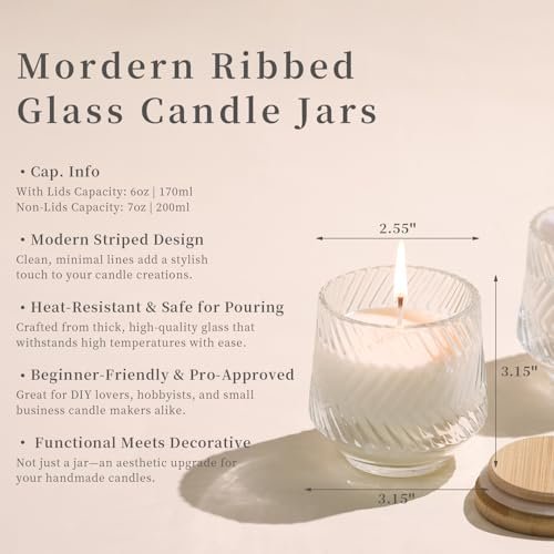 41B4ORRb1wL._SL500_.jpg 8-Pack 7 OZ Clear Glass Candle Jars with Ribbed Design, Bamboo Lids, and Labels for Crafting & Gifts - Image 3