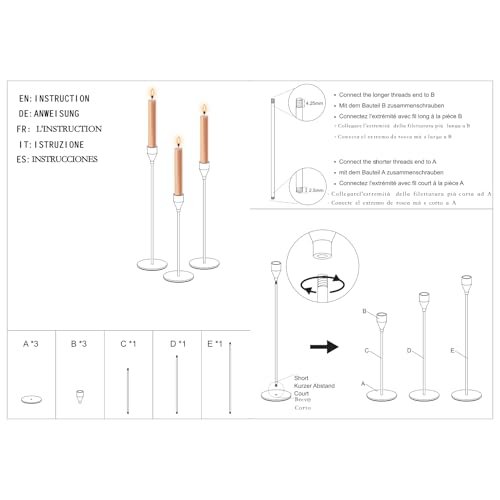 41B6lwkF45L._SL500_.jpg Denique Candlestick Holders Set - 6 Silver Taper Holders for Vintage Modern Table Centerpieces, Home & Wedding Decor. - Image 8