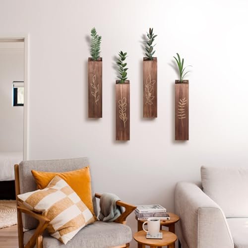 41BJXUrGDYL._SL500_.jpg 4-Pack Wooden Indoor Wall Planters, Modern Boho Decor for Living Room & Bedroom, Farmhouse Pocket Vases for Dried Flowers & Faux Plants - Brown - Image 6