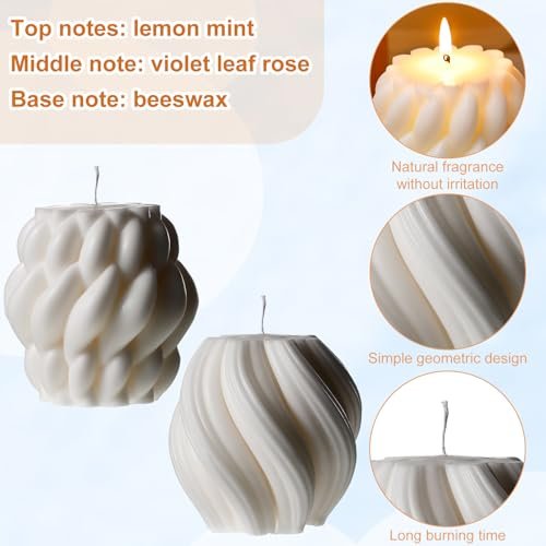 41BmJW1uS6L._SL500_.jpg Threlaco 2-Pack Large Handmade Knot Ball & Swirl Pillar Candles - Scented Soy Wax for Home Decor & Gift - Image 3