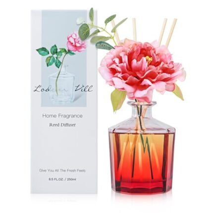 L'odeur Vill Reed Diffuser, 8.5 Oz(250ml) Jasmine Lily Bathroom Diffuser with 10 Sticks, Scented Diffuser Home Fragrance Essential Oil Reed Diffuser Set for Home Large Rooms Bathroom Shelf Decor