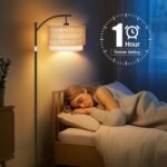 ROTTOGOON Rattan Floor Lamps: Boho Arc Standing Lamps with Rattan & Linen Shades, 9W Bulb, Foot Switch. Ideal for Living Room & Bedroom. - Image 6