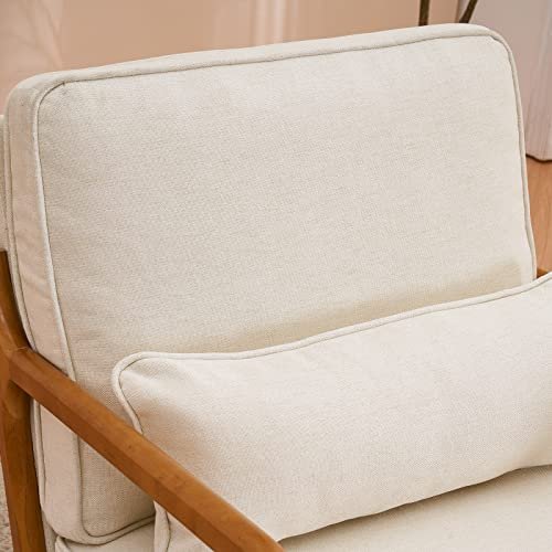 41D5JaQbtZL._SL500_.jpg Karl Mid-Century Modern Accent Chair with Pillow, Linen Upholster, Solid Wood Frame, Beige - Image 6
