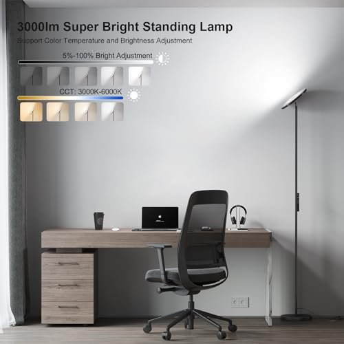 41DmrznZkiL._SL500_.jpg SUNMORY 32W LED Floor Lamp: 3000LM Remote-Controlled, 69" Tall, Dimmable Modern Torchiere for Living Room, Bedroom, Office. - Image 2
