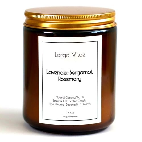 All-Natural Lavender, Bergamot, Rosemary Aromatherapy Candle, Pet-Safe, Eco-Friendly Vegan Coconut All-Natural Lavender, Bergamot, Rosemary Aromatherapy Essential Oil Candle, Safe for People and Pets, Made with Pure Sustainable Organic Vegan Coconut Wax, Allergy Friendly, Non Toxic, Zero Waste