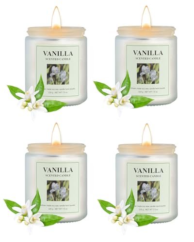 GITRANG 4 Pack Vanilla Candle Set, 30 oz 200 Hour Home Aromatherapy Jar Candles, Long Lasting Aromatherapy Candles for Bedrooms Yoga Rooms Lounges Gardens Patios Balconies and Camping