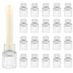 Candle Holder Glass Candlestick Holders: Hewory 20PCS Clear Taper Candle Holders Bulk for Table Centerpiece, Glass Candle Holder Candle Stick Holder Decor for Christmas Wedding Party Bridal Showers