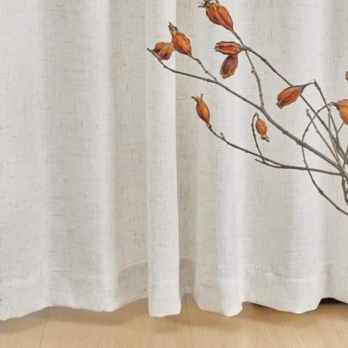 41EGICMOIUL._SL500_.jpg MYSKY HOME Linen Curtains for Living Room: Natural Semi-Sheer Drapes, 84" Length, 2 Panels, Farmhouse Boho Style, Back Tab for Sliding Glass Door, 50" Wide. - Image 5