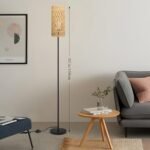 Ruiever Farmhouse Rattan Floor Lamp: Modern Black Standing Lamp with 3-Color LED Bulb and Foot Switch - Image 2