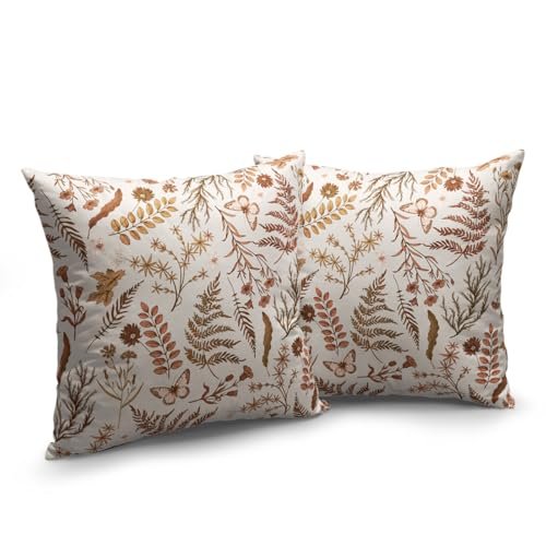 41FKfmWV7L._SL500_.jpg Burnt Orange Floral Pillow Covers, 20x20 Set of 2 – Autumn Wildflower Rustic Cushions for Fall Decor. - Image 2