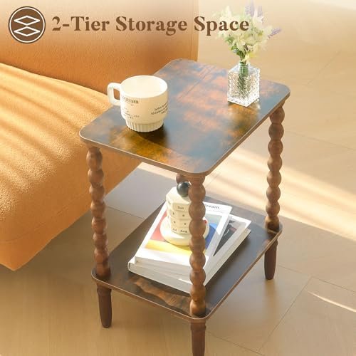 41GERrcQ0aL._SL500_.jpg Fultyle Rustic Brown Side Table: Compact 2-Tier End Table with Storage for Small Spaces. - Image 5
