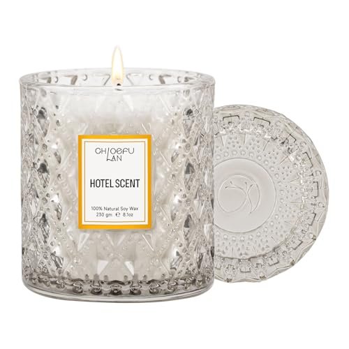 Chloefu LAN Hotel Scented Candle – 8.1oz Natural Soy Candle Chloefu LAN Hotel Scented Candle Natural Essential Oil, Luxury Scented Soy Jar Candle Gifts, Highly Scented, 8.1oz, Unique Blend to Promote Sleep & Relieve Stress