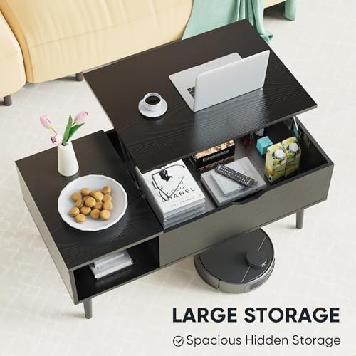 41GeiP-5NPL._SL500_.jpg SweetCrispy Lift Top Coffee Tables: Stylish Black Wooden Dining Tables with Hidden Storage for Living Rooms. - Image 3