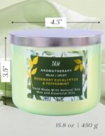 Rosemary Eucalyptus Peppermint Candle | 15.8 oz 3-Wick Soy Candle for Stress Relief & Aromatherapy - Image 4