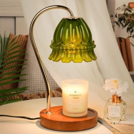 Funistree Dimmable Candle Warmer Lamp with Timer, Green Flower Candle Lamp Warmer for Jar Candles, Unique Women Mom Birthday Gifts Ideas, Fall Decor for Home Bedroom Living Room