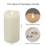 TECHLONG 3D Moving Flame Flameless Candles: Ivory LED Pillar, 1000+ Hours, Timer, Perfect for Weddings & Christmas, 3"x5" - Image 2