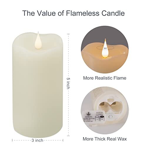41HlQWaZ3VL._SL500_.jpg TECHLONG 3D Moving Flame Flameless Candles: Ivory LED Pillar, 1000+ Hours, Timer, Perfect for Weddings & Christmas, 3"x5" - Image 2