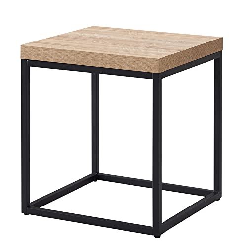 41HpsmnsI3L._SL500_.jpg CENSI 18-Inch Natural Oak Accent Table: Modern Industrial Square Side Table in Metal & Wood. - Image 5