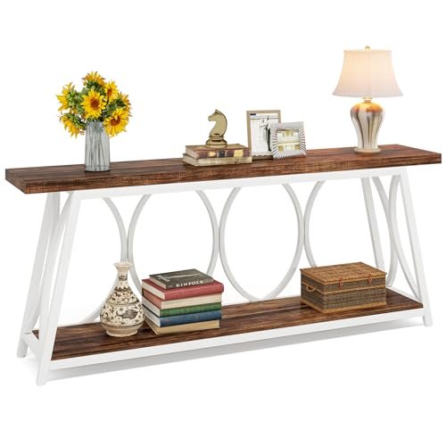 41IlfkqV14L._SL500_.jpg Tribesigns 70.9" Extra Long Industrial Console Table with 2-Tier Storage for Living Room & Hallway, White & Brown. - Image 9