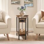 HOOBRO Wedge End Table with Charging Station, Rustic Brown Triangle Accent Table for Small Spaces - Image 2