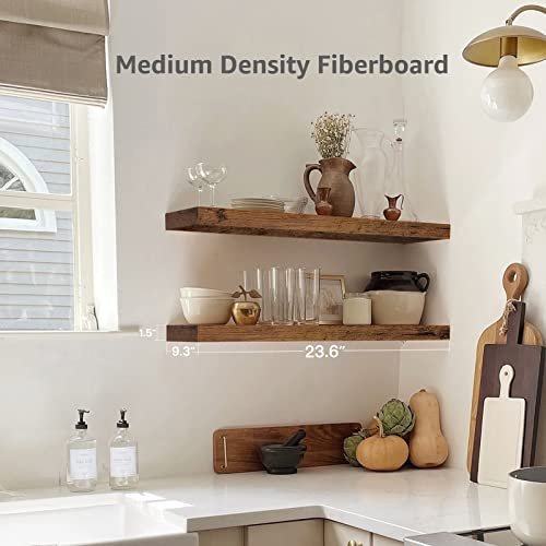41JpqCoijQL._SL500_.jpg QEEIG 24-Inch Floating Wall Shelves Set of 2 - Rustic Brown Farmhouse Decor for Bathroom, Bedroom, or Living Room - Image 3