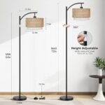 ROTTOGOON Rattan Floor Lamps: Boho Arc Standing Lamps with Rattan & Linen Shades, 9W Bulb, Foot Switch. Ideal for Living Room & Bedroom. - Image 3