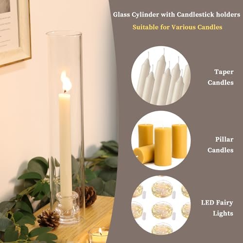 41KYJjljW7L._SL500_.jpg Volens Hurricane Glass Candle Holders - Set of 6, 14" Tall with Windproof Covers for Taper Candles. Perfect for Weddings & Home Decor. - Image 5