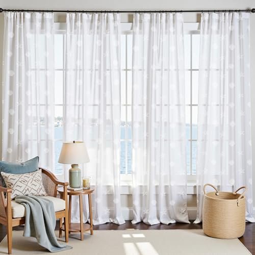 41KaD1VN24L._SL500_.jpg Jinchan Sheer Coastal Curtains for Living Room & Bedroom – 84-Inch White Voile Set with Seashell & Starfish Design, 2 Panels - Image 7
