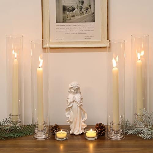41KfIkyq6JL._SL500_.jpg Volens Hurricane Glass Candle Holders - Set of 6, 14" Tall with Windproof Covers for Taper Candles. Perfect for Weddings & Home Decor. - Image 6