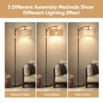 ROTTOGOON Rattan Floor Lamps: Boho Arc Standing Lamps with Rattan & Linen Shades, 9W Bulb, Foot Switch. Ideal for Living Room & Bedroom. - Image 4