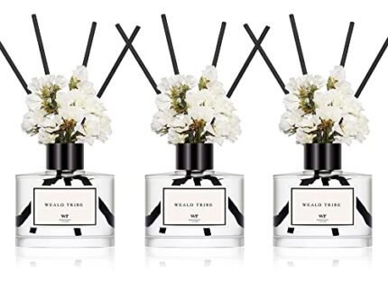 WEALD TRIBE Real Flower Reed Diffuser Set of 3 for Bathroom Air Fresheners, Oil Defusers | Fresh Linen/Ocean/Eucalyptus & Mint Scent(1.7 fl oz Each Pack) Home Fragrance with 12 Stick | Shelf Decor