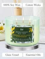 Rosemary Eucalyptus Peppermint Candle | 15.8 oz 3-Wick Soy Candle for Stress Relief & Aromatherapy - Image 5