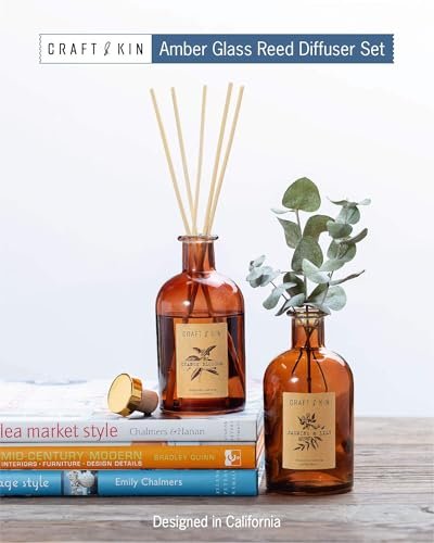 41L6MTZ7pSL._SL500_.jpg Craft & Kin Lily & Jasmine Reed Diffuser | All-Natural Oil, 8 Rattan Sticks | Lasting Home Fragrance in Amber Glass, 5.75oz - Image 4