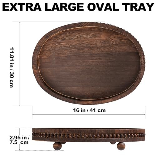 41LQgq2Rz0L._SL500_.jpg Wooden Decorative Tray - 16x11.8in Rustic Wood Beaded Tray for Living Room, Kitchen, and Bath Decor - Image 2