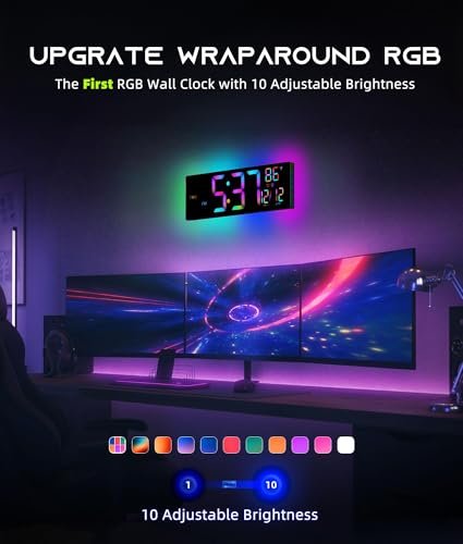 41LRsOlEWeL._SL500_.jpg EASYERA 16.5" Digital Wall Clock: Bluetooth Sync, RGB Lights, Remote Control, Dual Alarms, Auto DST, Temp Display - Perfect for Classroom & Gaming. - Image 5