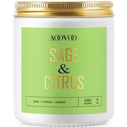 AOOVOO Sage Citrus Candle - 9oz Wood Wick Candle, Up to 50 Hours Burn Time, Candles for Home Scented, Natural Soy Candles