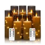 Eebuss Flameless Candles with Embedded Star String, Battery Operated LED Pillar Candles with Timer and Remote Control,Home Decorating for Ambiance， Set of 7(Grey)