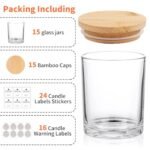 SUPMIND 15 Pack 7oz Clear Glass Candle Jars with Bamboo Lids & Labels - Dishwasher Safe Containers for Candle Making. - Image 3