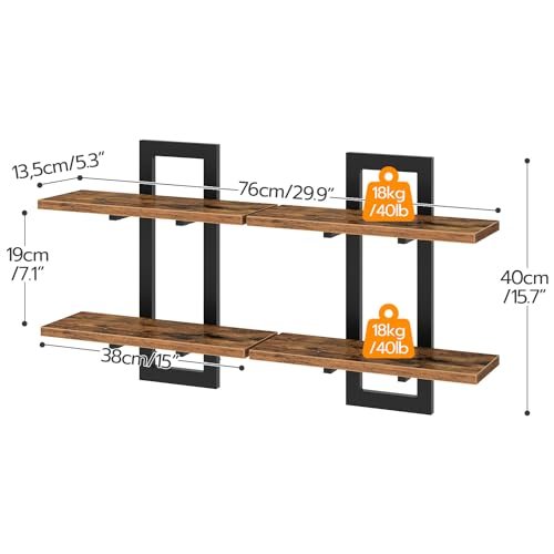 41MxsD3ViL._SL500_.jpg HOOBRO 15-Inch Wall Shelf Set of 2 - Rustic Brown & Black, 2-Tier Storage Shelves for All Rooms - Image 2