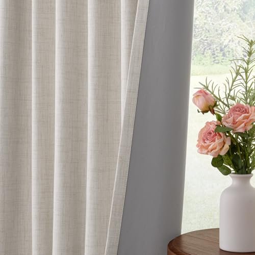 41NYSZB-LUL._SL500_.jpg INOVADAY 100% Blackout Curtains - 84" Long Linen Drapes, Thermal Insulated for Bedroom & Living Room, 2 Panels Beige. - Image 5