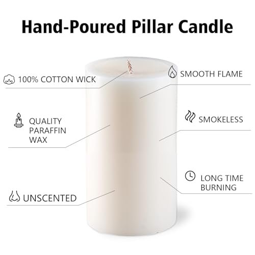 41NmXXolmZL._SL500_.jpg Set of 6 Unscented Ivory Pillar Candles - 2.8x4 inches, Dripless & Smokeless, 50-Hour Burn for Home, Christmas & Dinner Decor. - Image 3