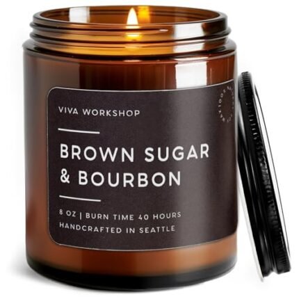 Brown Sugar & Bourbon Natural Soy Wax Scented Candle – Crafted in USA, Seattle – Gift for Birthday, Meditation, Home, Spa – Aroma Candle for Relaxing – Aromatherapy Scented Candles for Women & Men