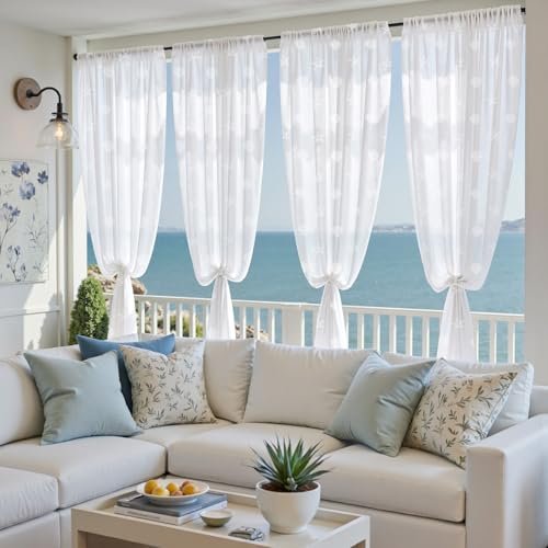 41OWOBjFcNL._SL500_.jpg Jinchan Sheer Coastal Curtains for Living Room & Bedroom – 84-Inch White Voile Set with Seashell & Starfish Design, 2 Panels - Image 5