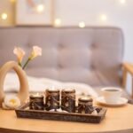 Boho Wooden Tray Candle Holder Set: Romadedi Farmhouse Coffee Table Decor with 4 Tealight Holders. - Image 9